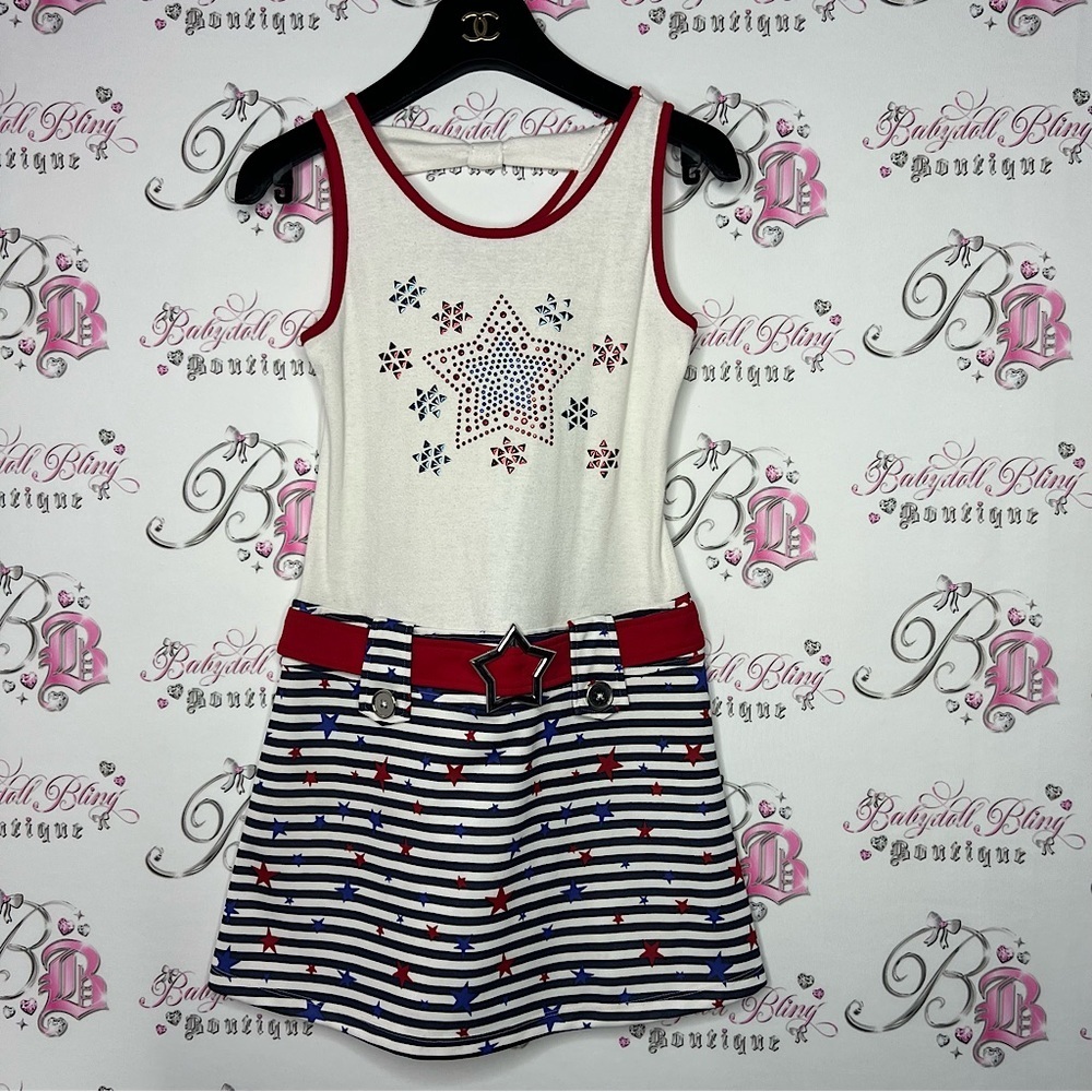 Basic editions dress 4th of July USA 🇺🇸 style star belt buckle rhinestones